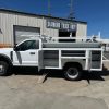 White 9-foot service body on Ford F-450 with custom ladder rack