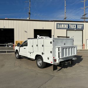 Diamond Aluminum Animal Transport Body on Ford F-350 — fully welded, painted white, built for animal control fleets