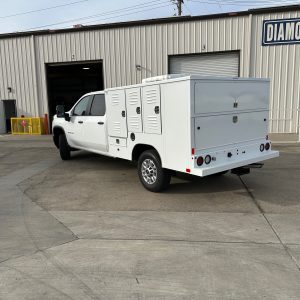 Diamond AB-6AC-98 Animal Transport Body for Chevy 2500HD with stainless-steel cage compartments and roof-mounted ventilation fans