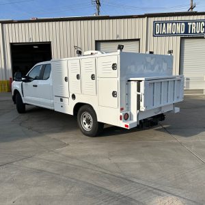Diamond Animal Control Body Model AB-7AC-96 mounted on Ford F-250 with stainless compartments, ventilation fans, and LED lighting.