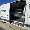 Sprinter van fold away shelving system installed in 170 extended high roof van